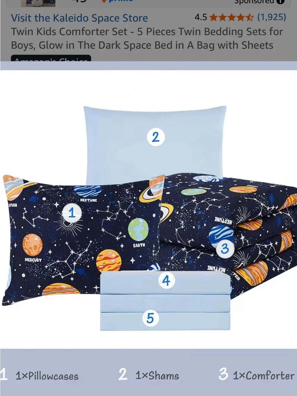 Twin size boys, comforter and sheets